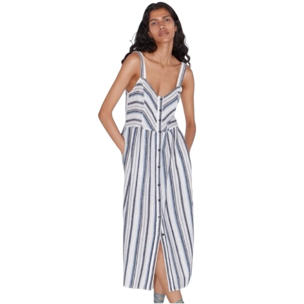 Zara Texture Stripe Midi Dress